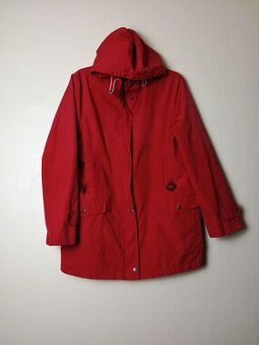 1 Madison X-Large Red Hooded Trench Coat - Rare Vintage - Raincoat